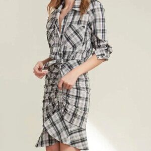 Veronica Beard Valle Plaid Ruched Shirt Dress in Multi, Size 8